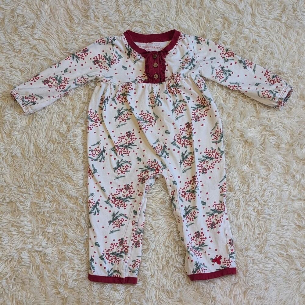 Burt's Bees Baby Girl Size 12M Holiday Pine Berries One Piece Romper Outfit